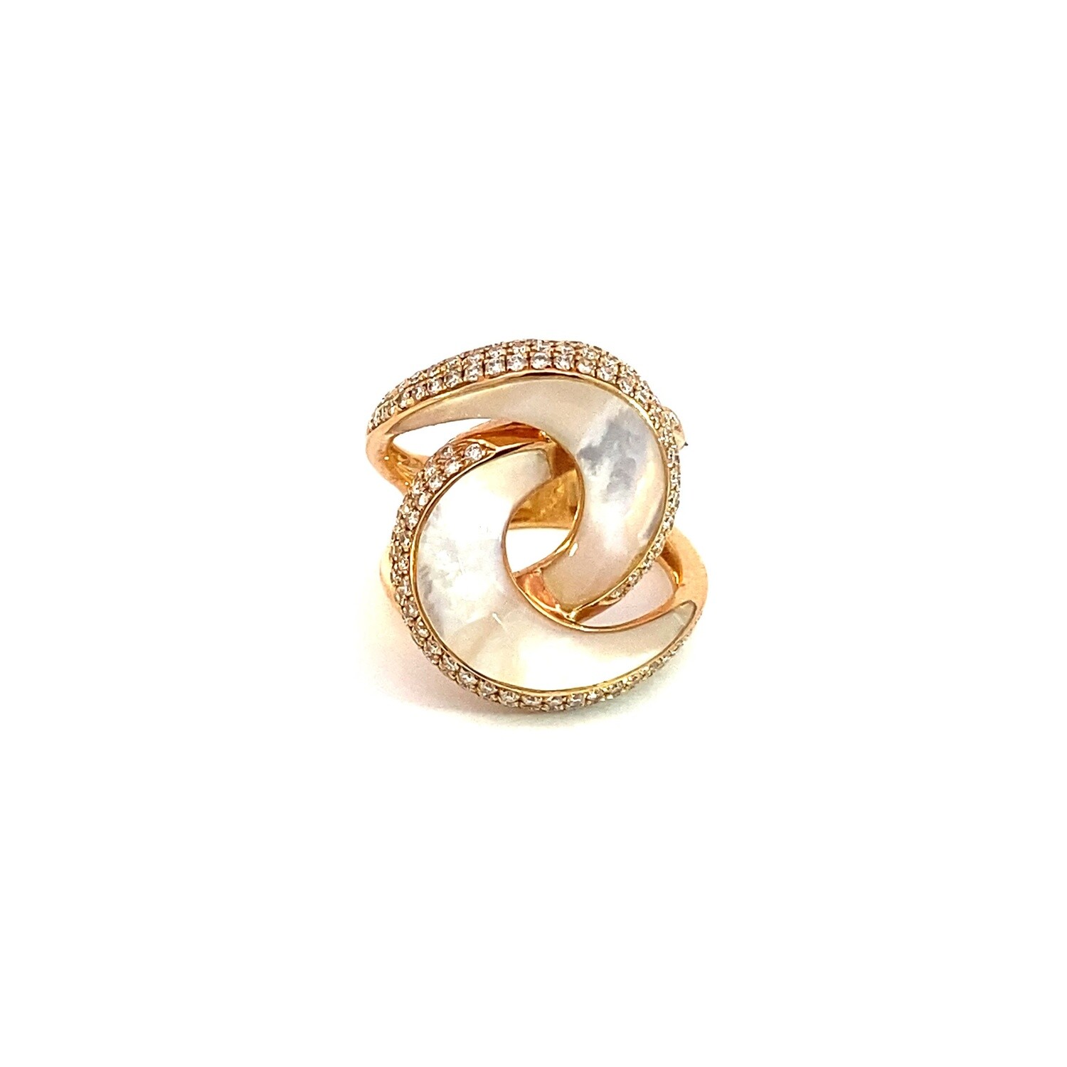 ANILLO ORO ROSADO ENNUNADO MADREPERLA DIAMANTES 18K