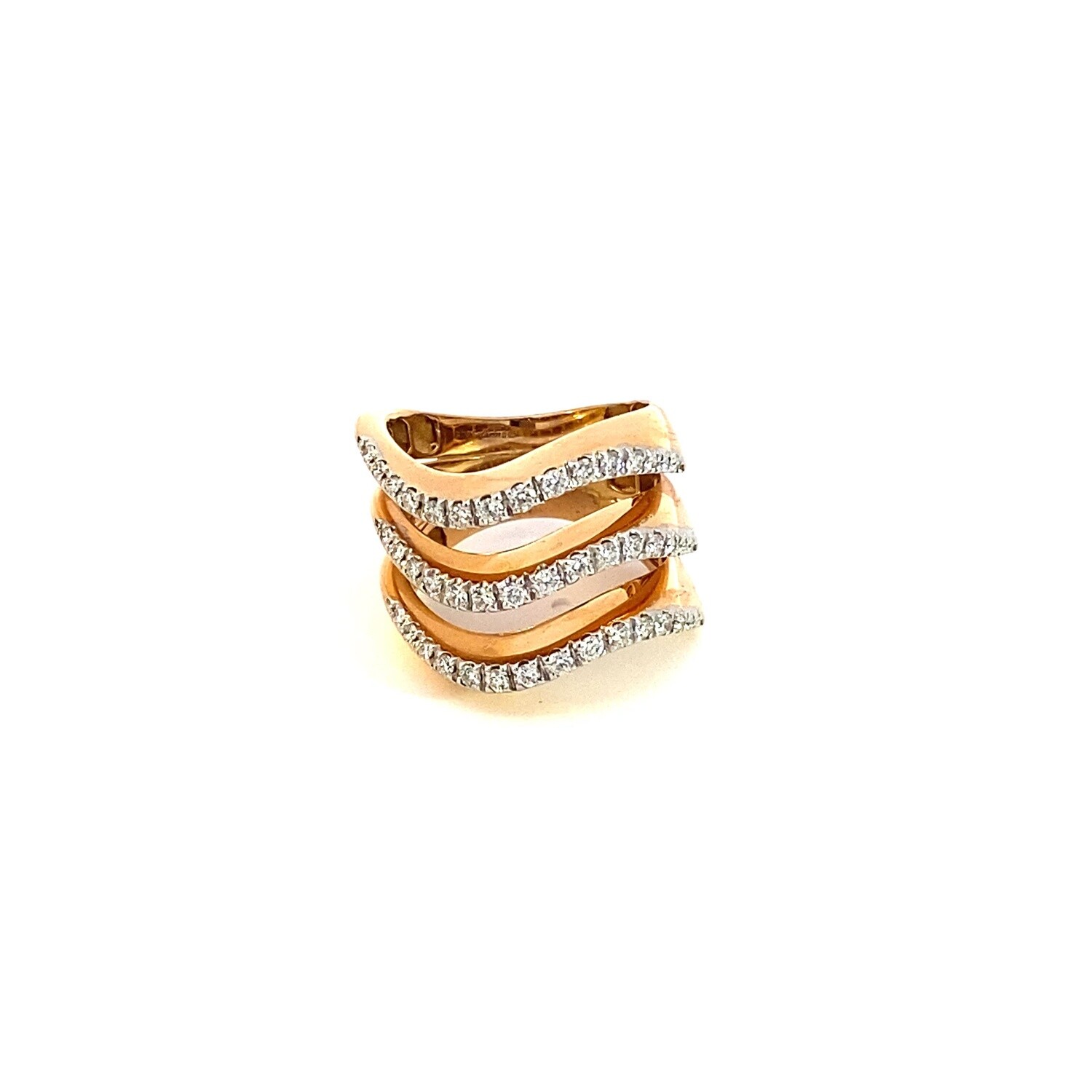 ANILLO ROSADO TRES LINEAS CURVAS DIAMANTES 0.54CT 18K