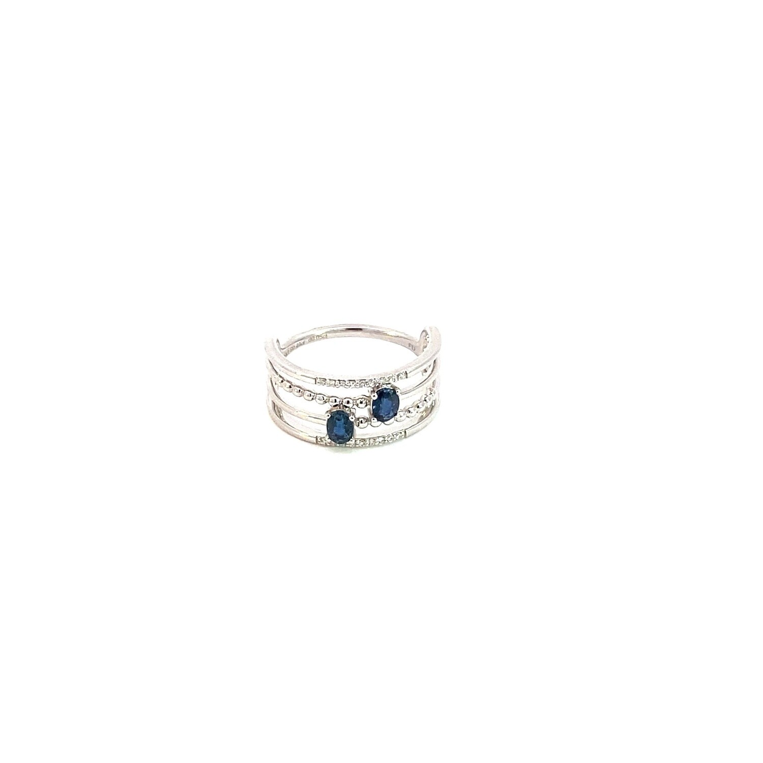 ANILLO ORO BLANCO 4 LINEAS ZAFIRO Y DIAMANTES 18K