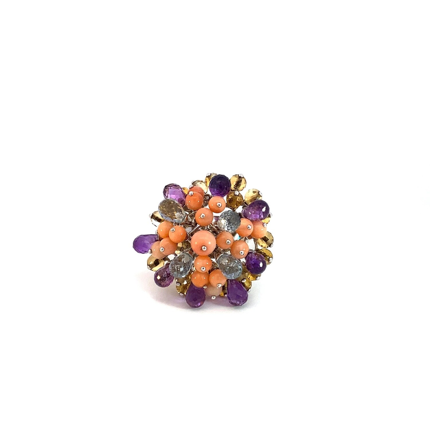 ANILLO ORO BLANCO VARIAS BOLITAS SEMIPRE CORAL