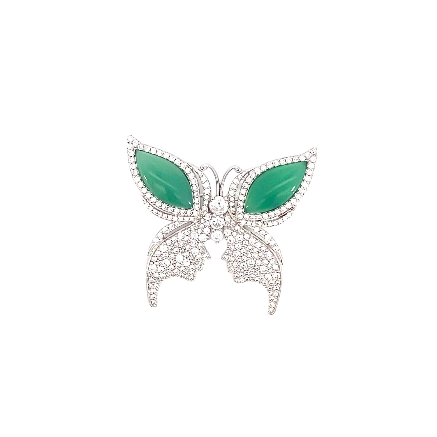 BROCHE PLATA MARIPOSA ZIRCONIA PIEDRA VERDE