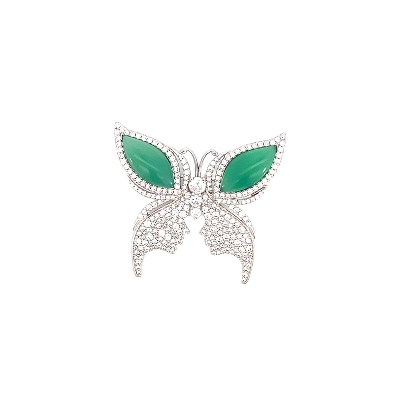 BROCHE PLATA MARIPOSA ZIRCONIA PIEDRA VERDE