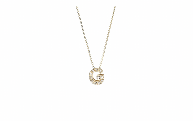 CADENA ORO AMARILLO CON DIJE INICIAL PEQUEÑA  CON DIAMANTES 14K, CADENA CON DIJE INICIAL PEQUEÑA CON DIAMANTES 14K: CADENA CON DIJE INICIAL &quot;G&quot; PEQUEÑA CON DIAMANTES 14K