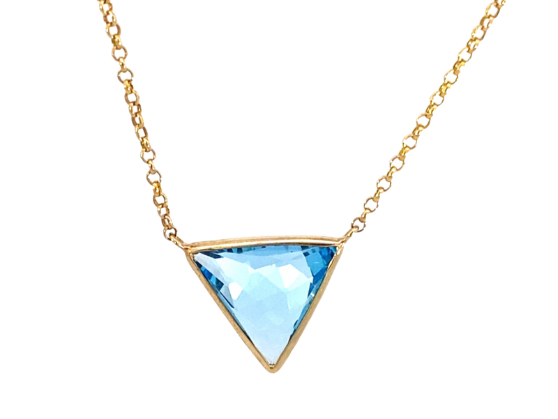 CADENA DIJE ORO AMARILLO TOPACIO AZUL TRIANGULO 14K