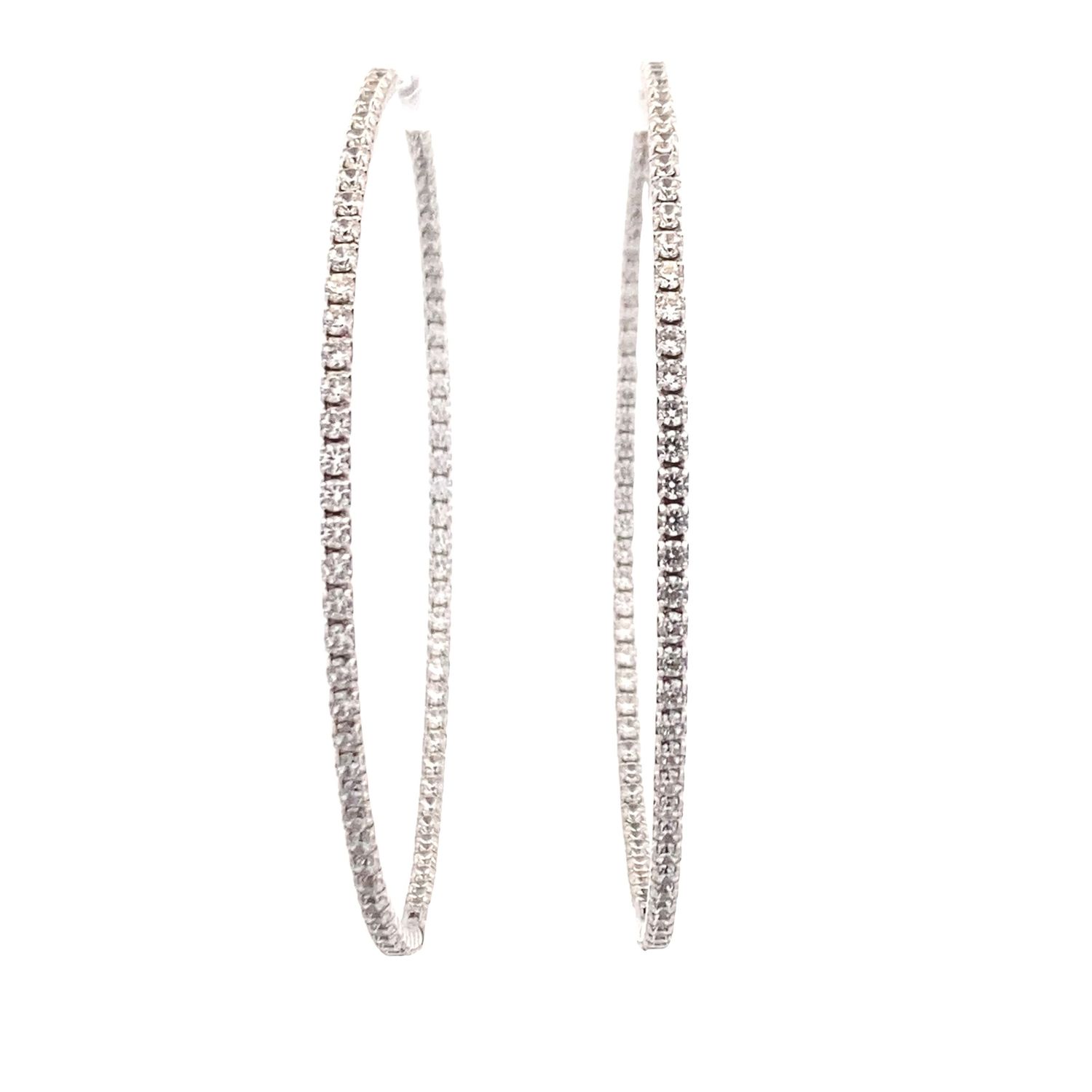 ARETES ORO BLANCO ARGOLLAS CIRCONIA MEDIANA 14K