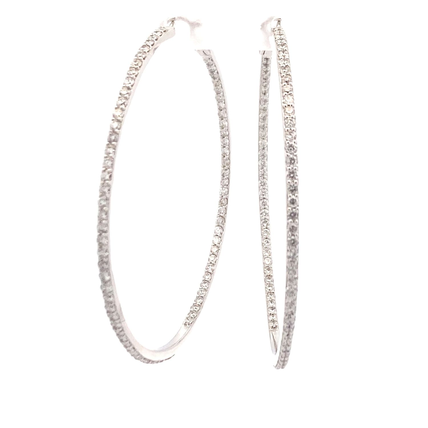 ARETES ORO BLANCO ARGOLLAS FINAS DIAMANTES MEDIANA 3.12CT 14K