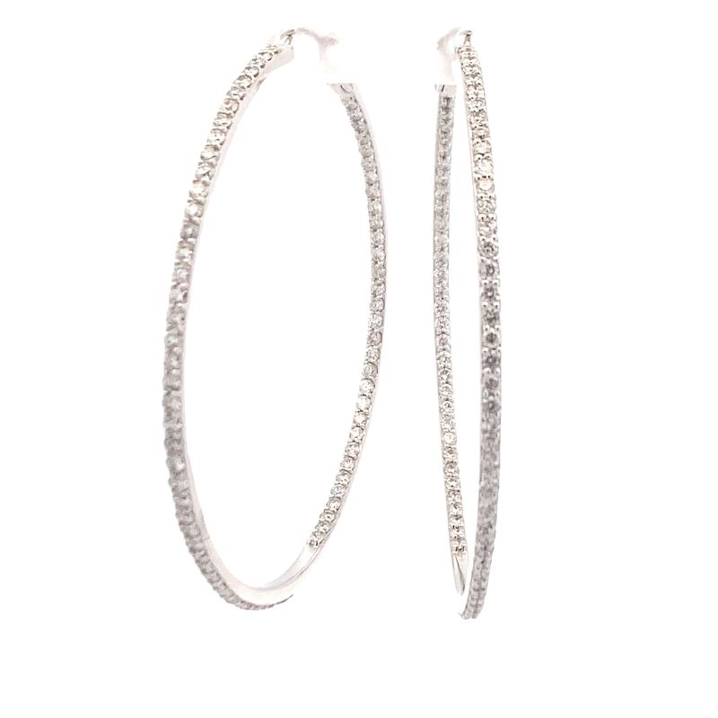 ARETES ORO BLANCO ARGOLLAS FINAS DIAMANTES MEDIANA 3.12CT 14K