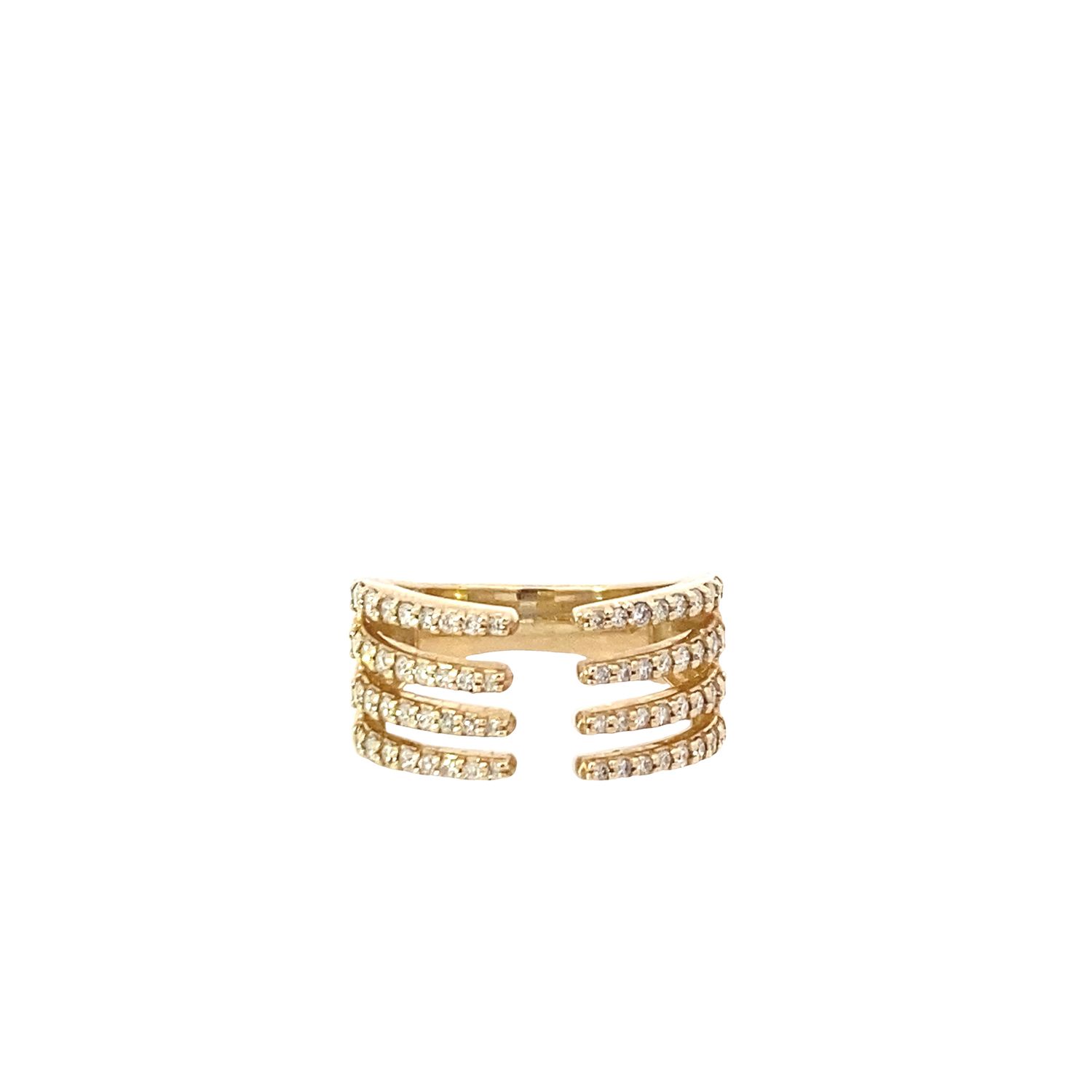 ANILLO ORO AMARILLO CUATRO LINEAS DIAMANTES 14K