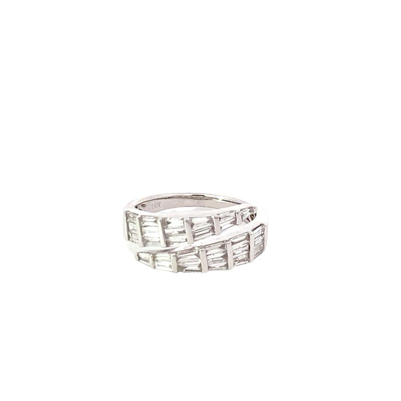 ANILLO ORO BLANCO DIAMANTES BAGUET CRUZADO 14K D1.14