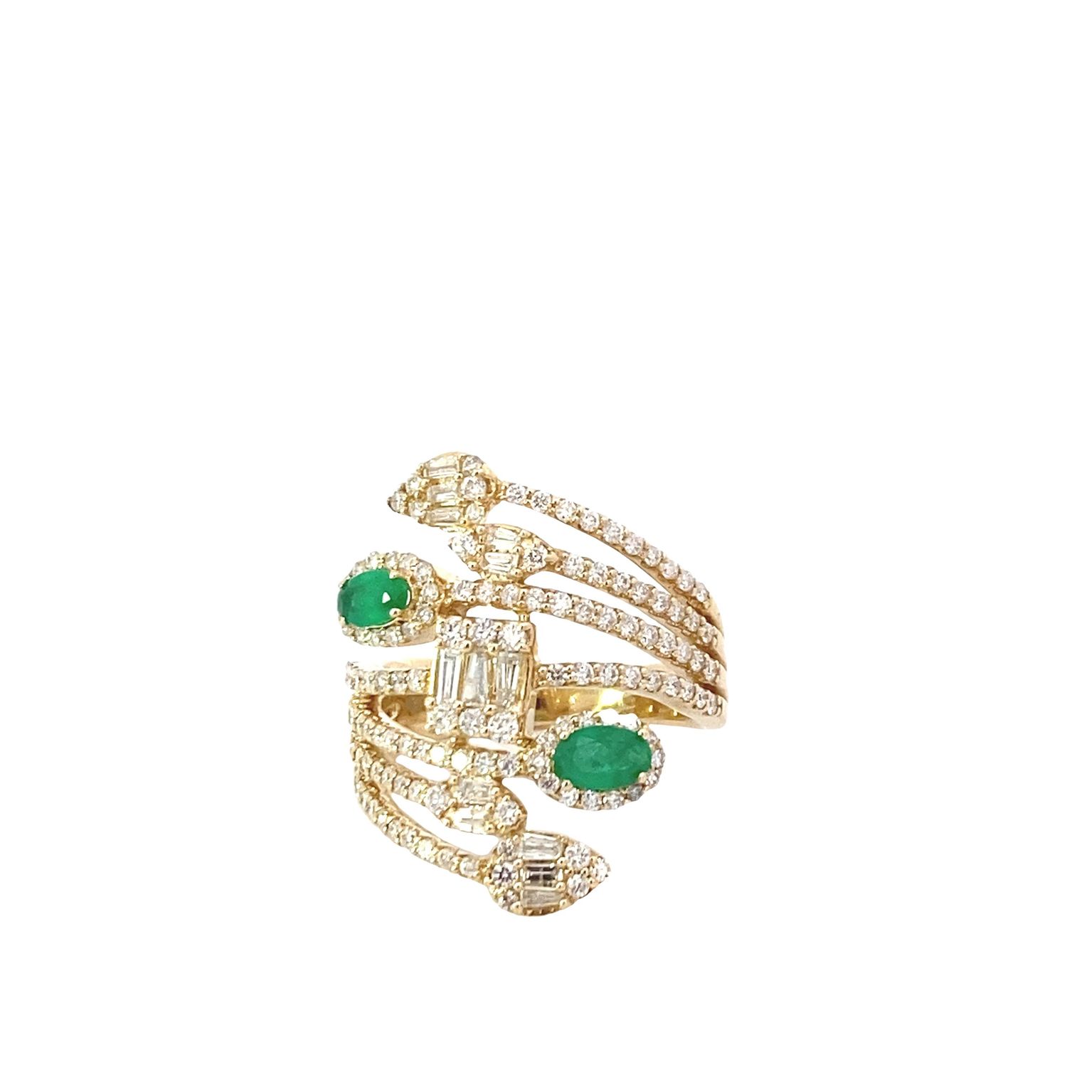 ANILLO ORO AMARILLO ESMERALDA DIAMANTES 7 HILERAS 14K D1.25 E0.38