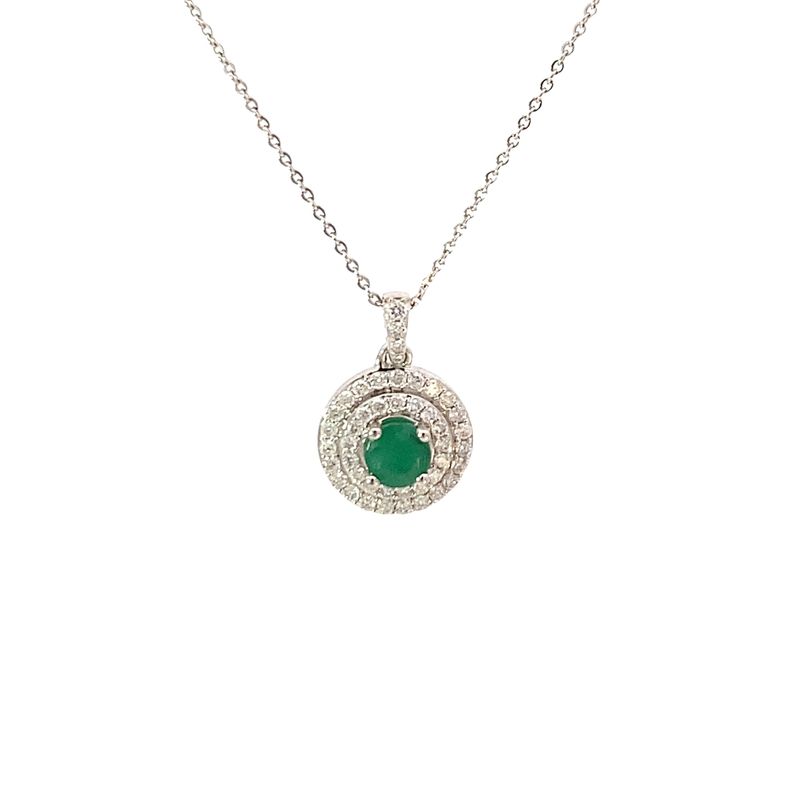 CADENA DIJE ORO BLANCO ESMERALDA DIAMANTES 14K D.30 E.40