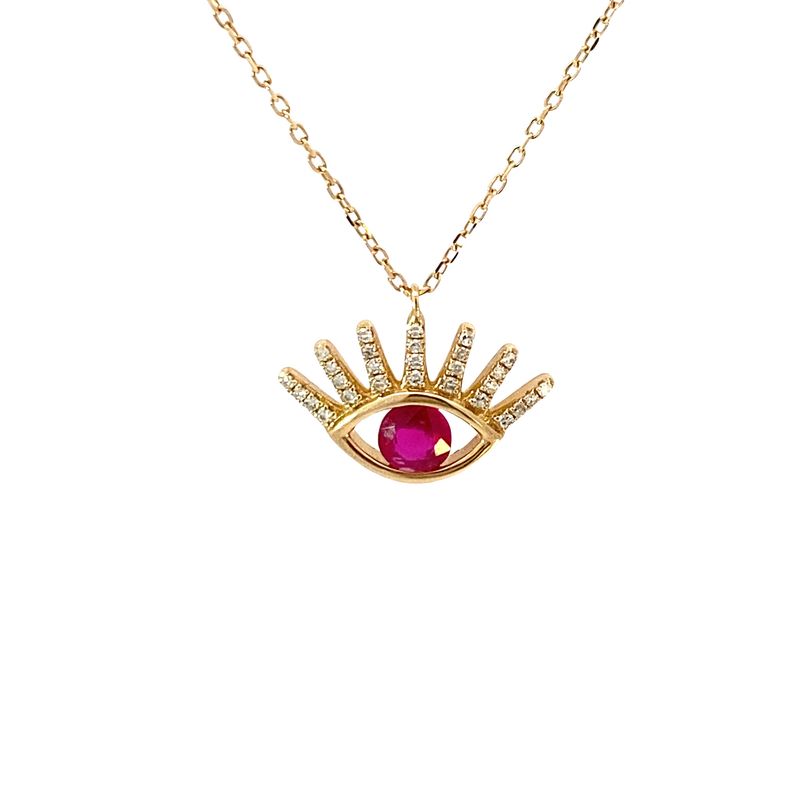 CADENA ORO AMARILLO RUBI DIAMANTES DISEÑO OJO 14K