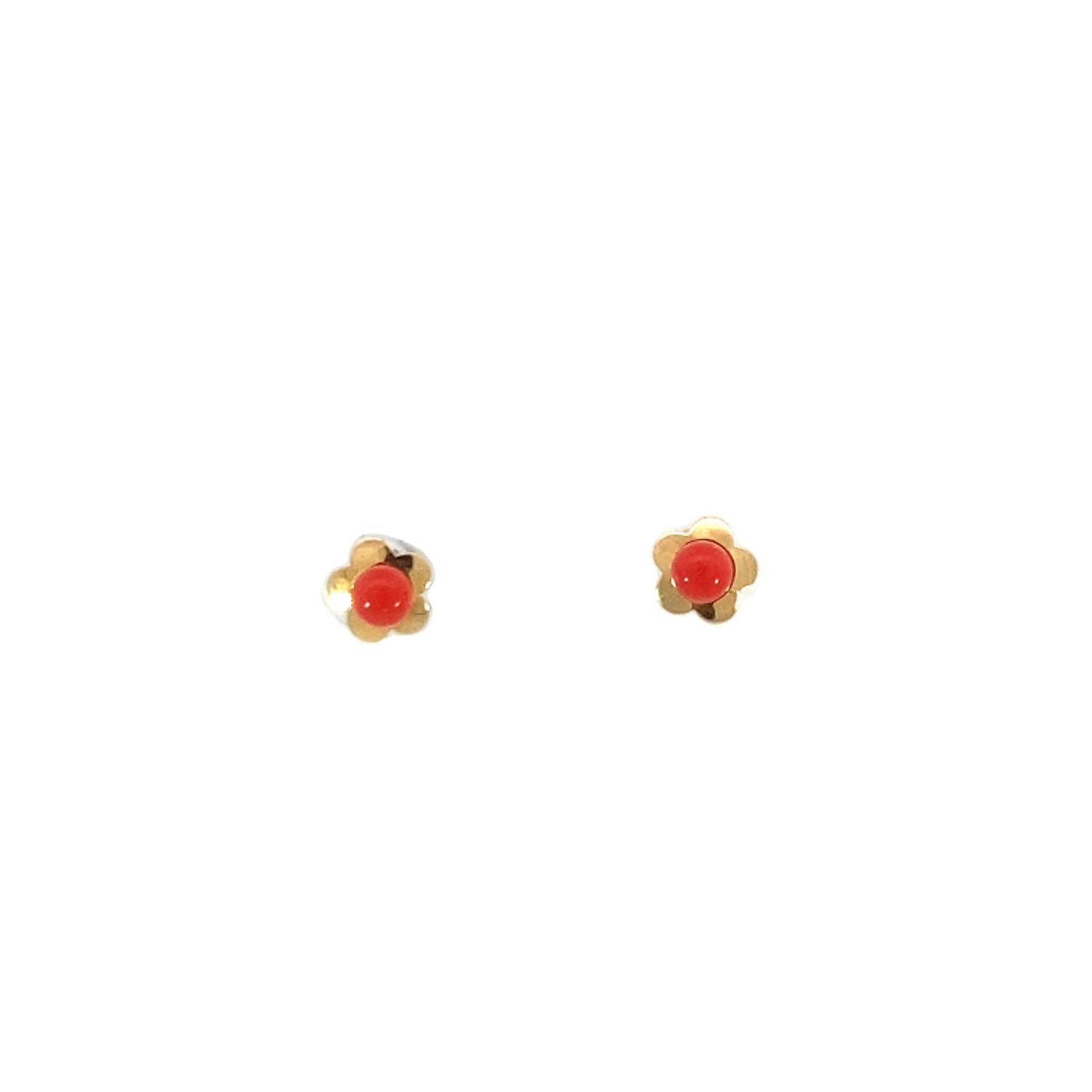 ARETES ORO AMARILLO DORMILONA CORAL FLOR 18K