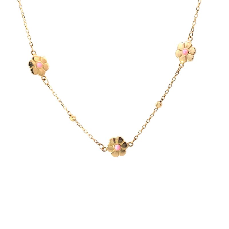 CADENA ORO AMARILLO  FLOR ROSA  14K