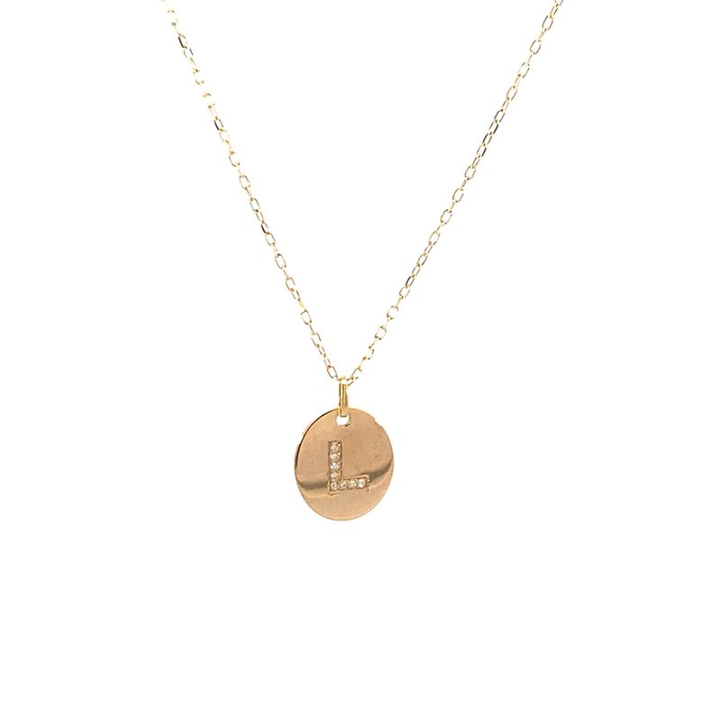 CADENA DIJE ORO AMARILLO INICIAL L DIAMANTE OVALADA 18K