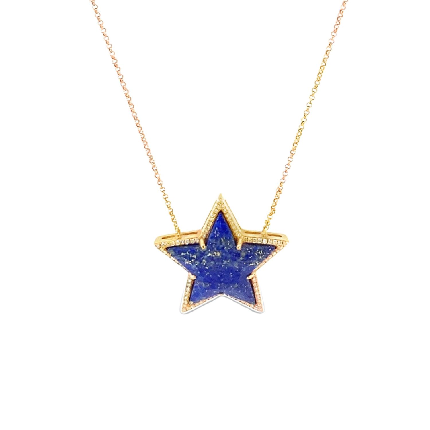 CADENA CON DIJE ORO AMARILLO  ESTRELLA LAPIS Y DIAMANTES 18K