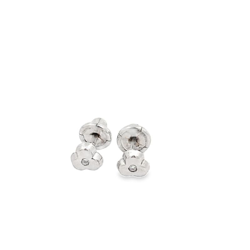 ARETES ORO BLANCO DORMILONA FLOR MINI DIAMANTE 14K D.02