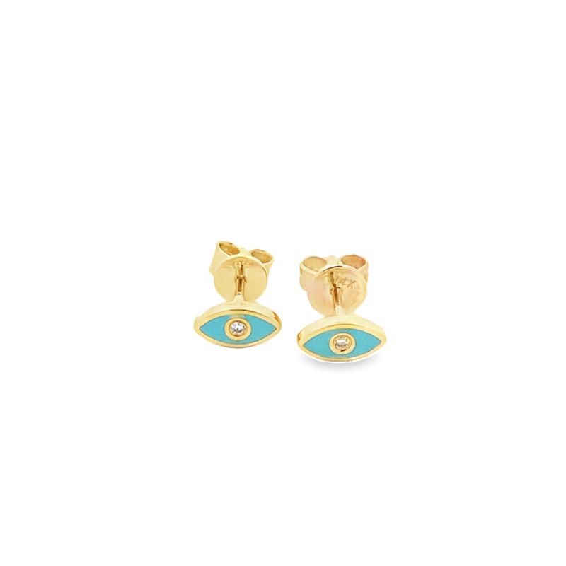 ARETES ORO AMARILLO DORMILONA TURQUESA DIAMANTES OJO PEQ 14K