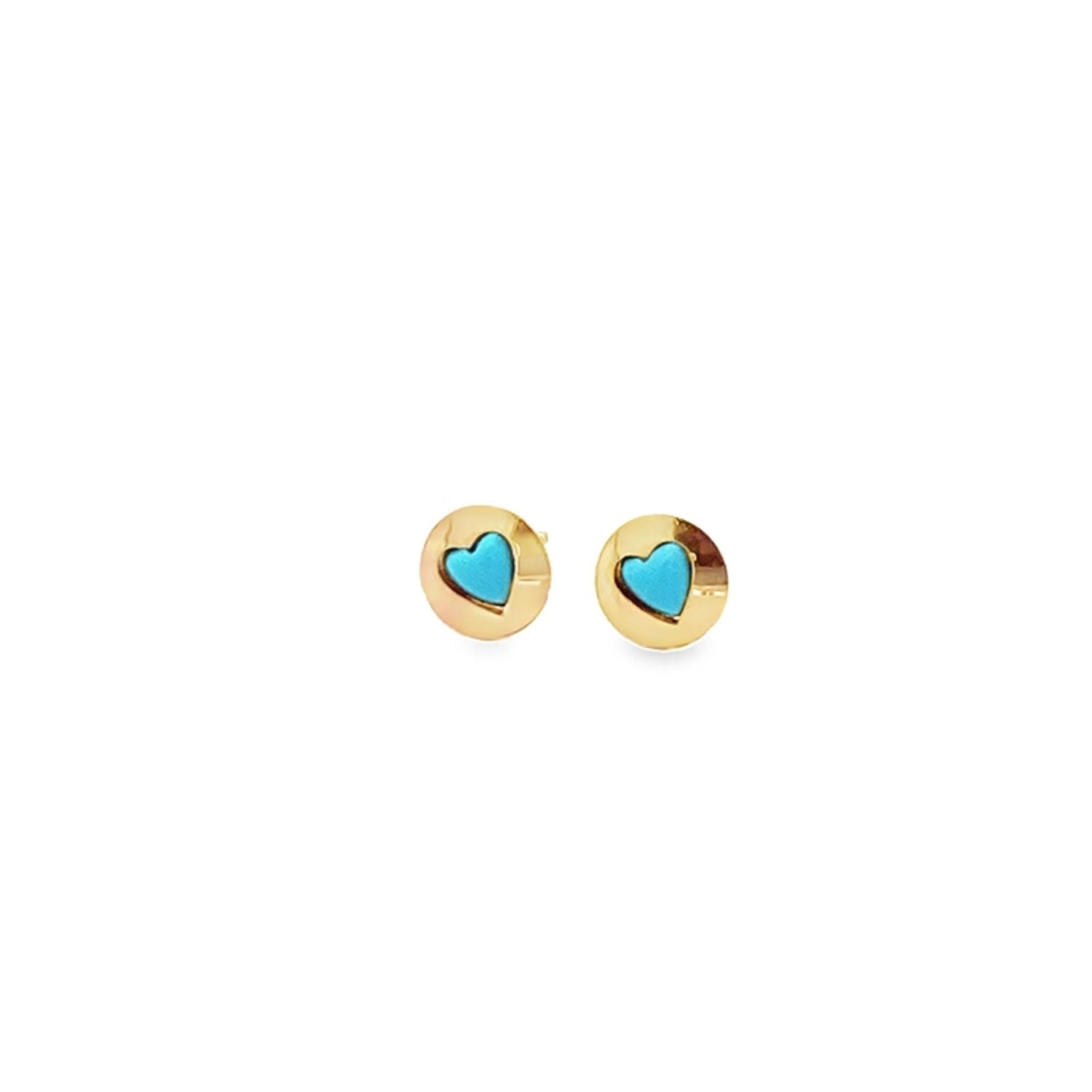 ARETES ORO AMARILLO DORMILONA TURQUESA CORAZON 14K