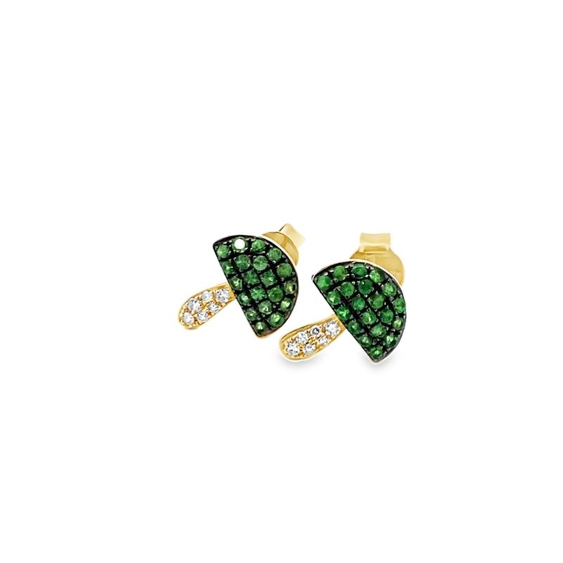 ARETES ORO AMARILLO HONGUITO GRANATE VERDE Y DIAMANTES 14K