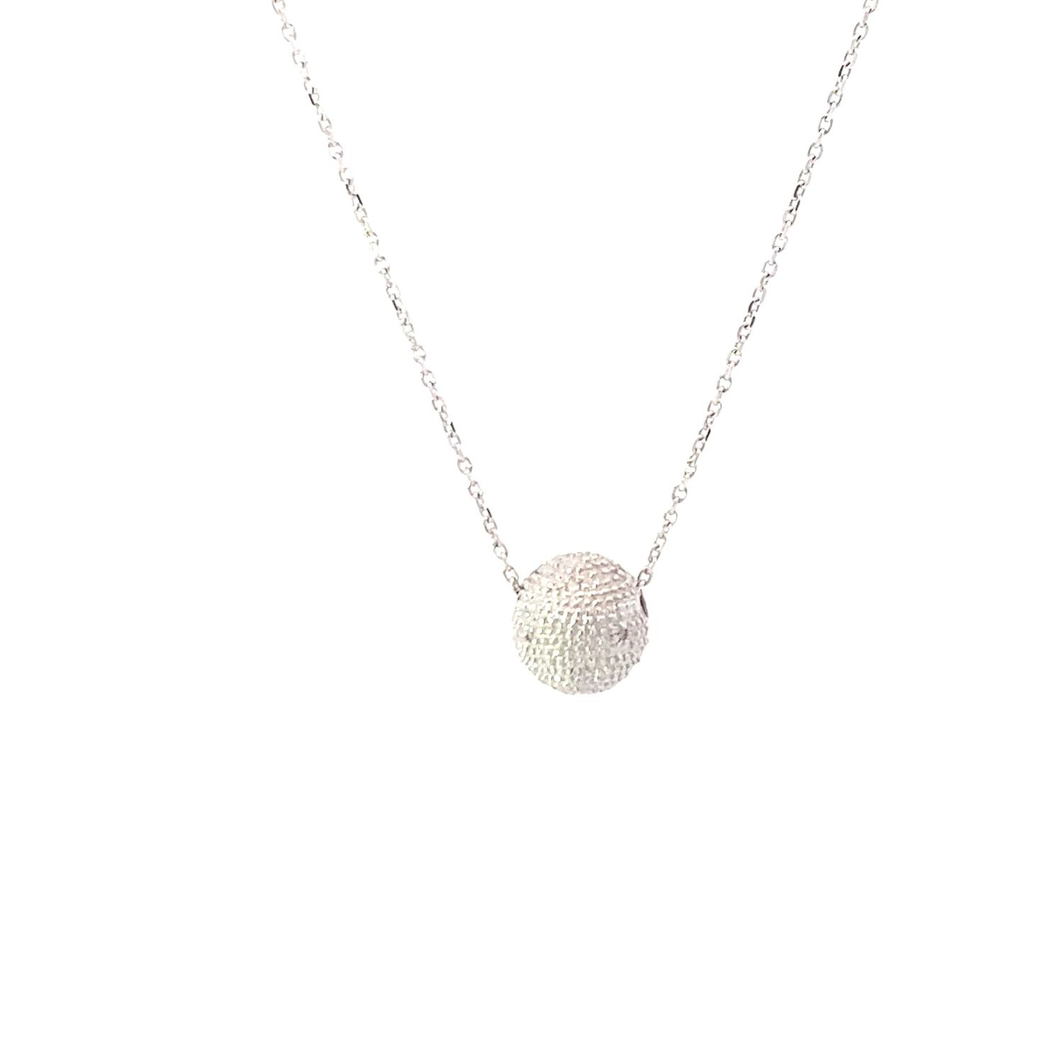 CADENA DIJE ORO BLANCO BOLA DIAMANTES PAVET 14K