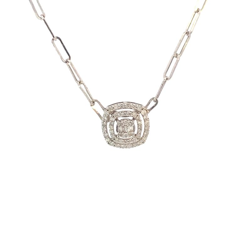 CADENA DIJE ORO BLANCO DIAMANTES PAVET PAPERCLIP 14K