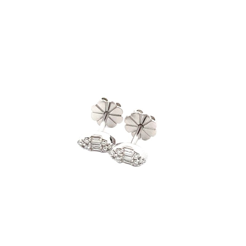 ARETES ORO BLANCO DORMILONA BAGUET Y PAVETS 18K