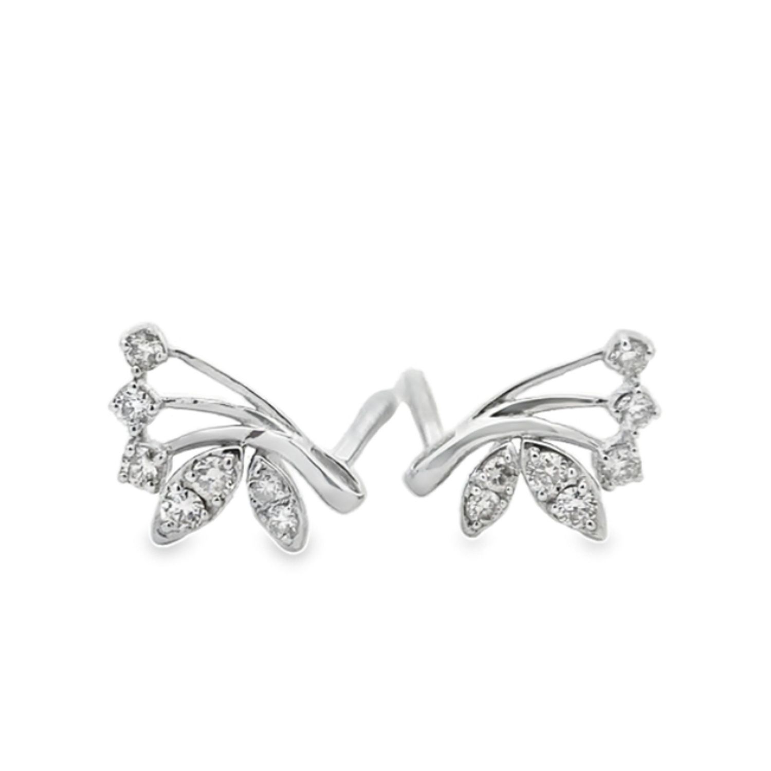 ARETES ORO BLANCO  HOJAS VARIAS DIAMANTES 14K