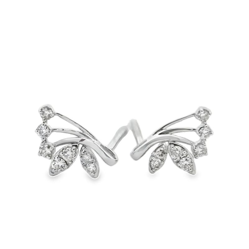 ARETES ORO BLANCO  HOJAS VARIAS DIAMANTES 14K