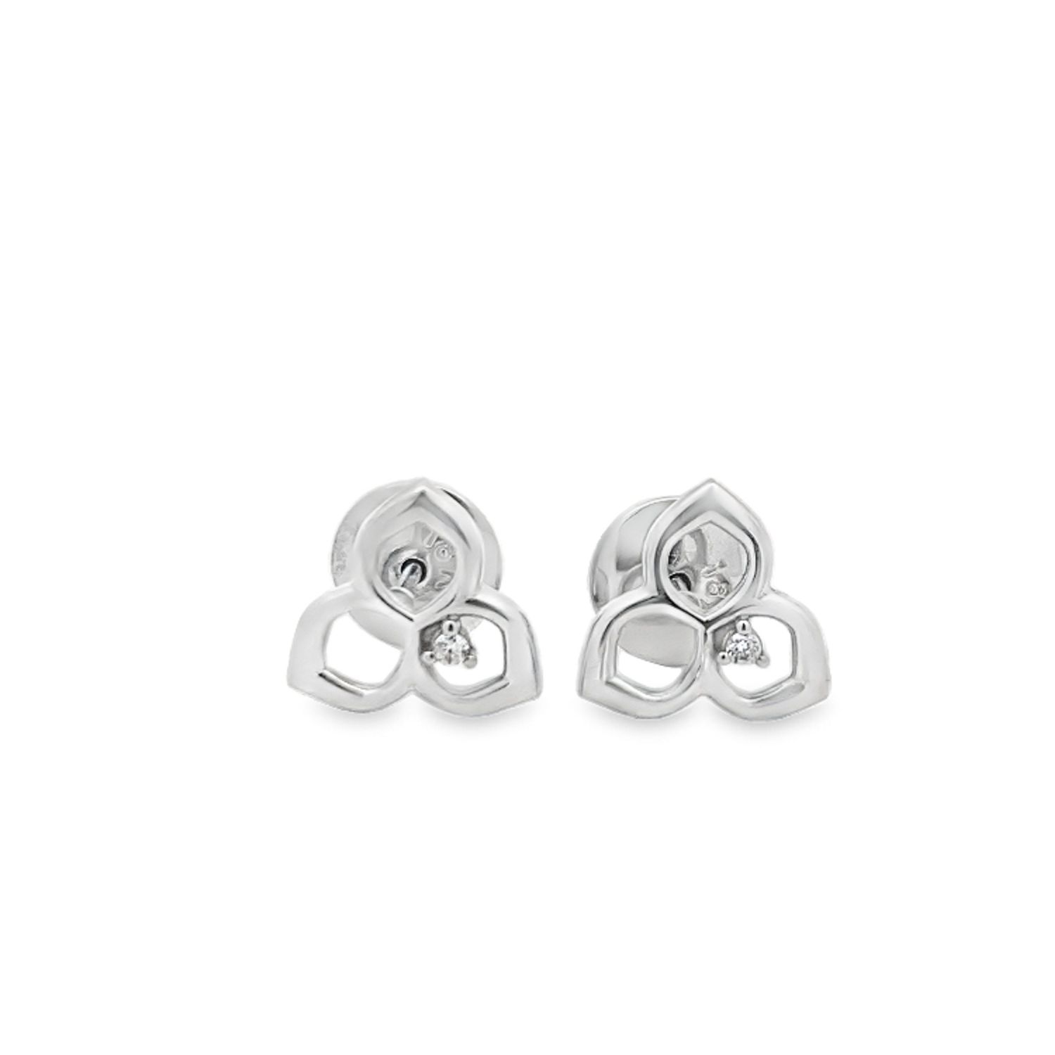 ARETES ORO BLANCO  SILUETA MAGNOLIA DIAMANTES  18K