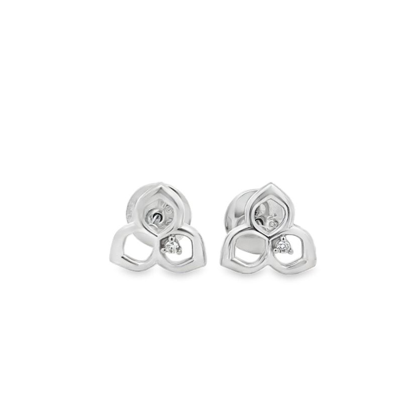 ARETES ORO BLANCO  SILUETA MAGNOLIA DIAMANTES  18K