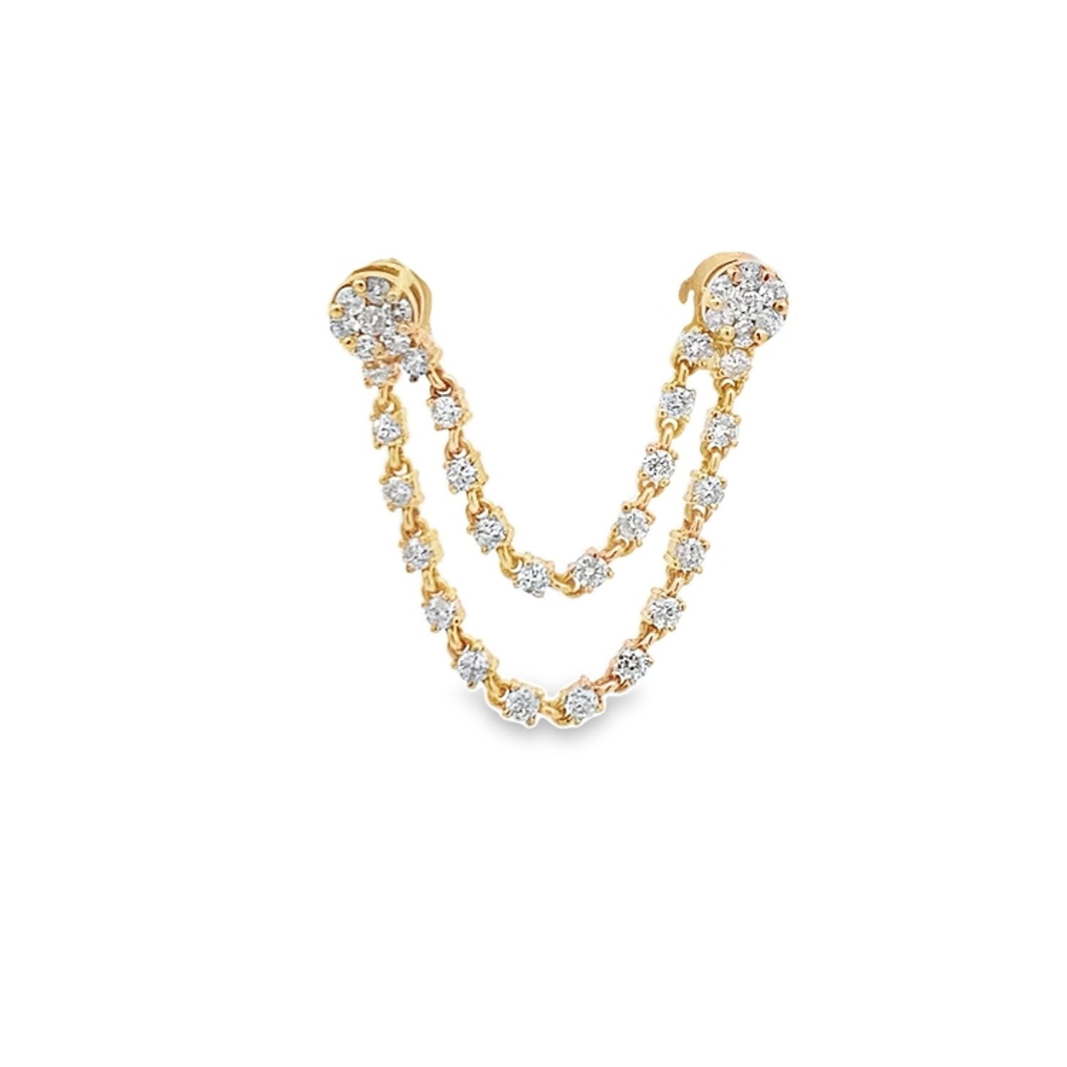ARETES A LARGO DIAMANTES COLGANDO DOBLE MODERNO 14K