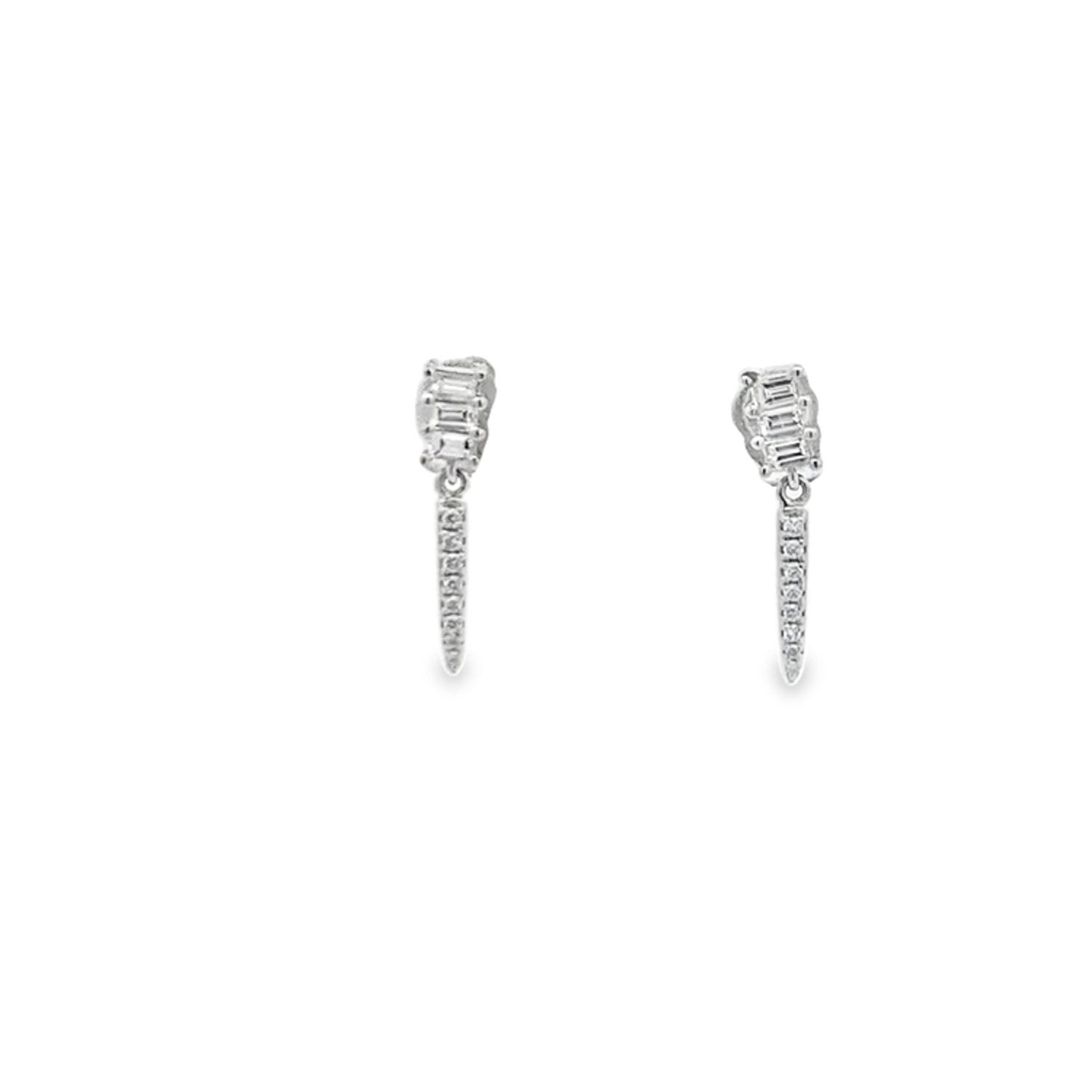 ARETES ORO BLANCO  DORMILONA DIAMANTES PAVET BAGUETTE  14K