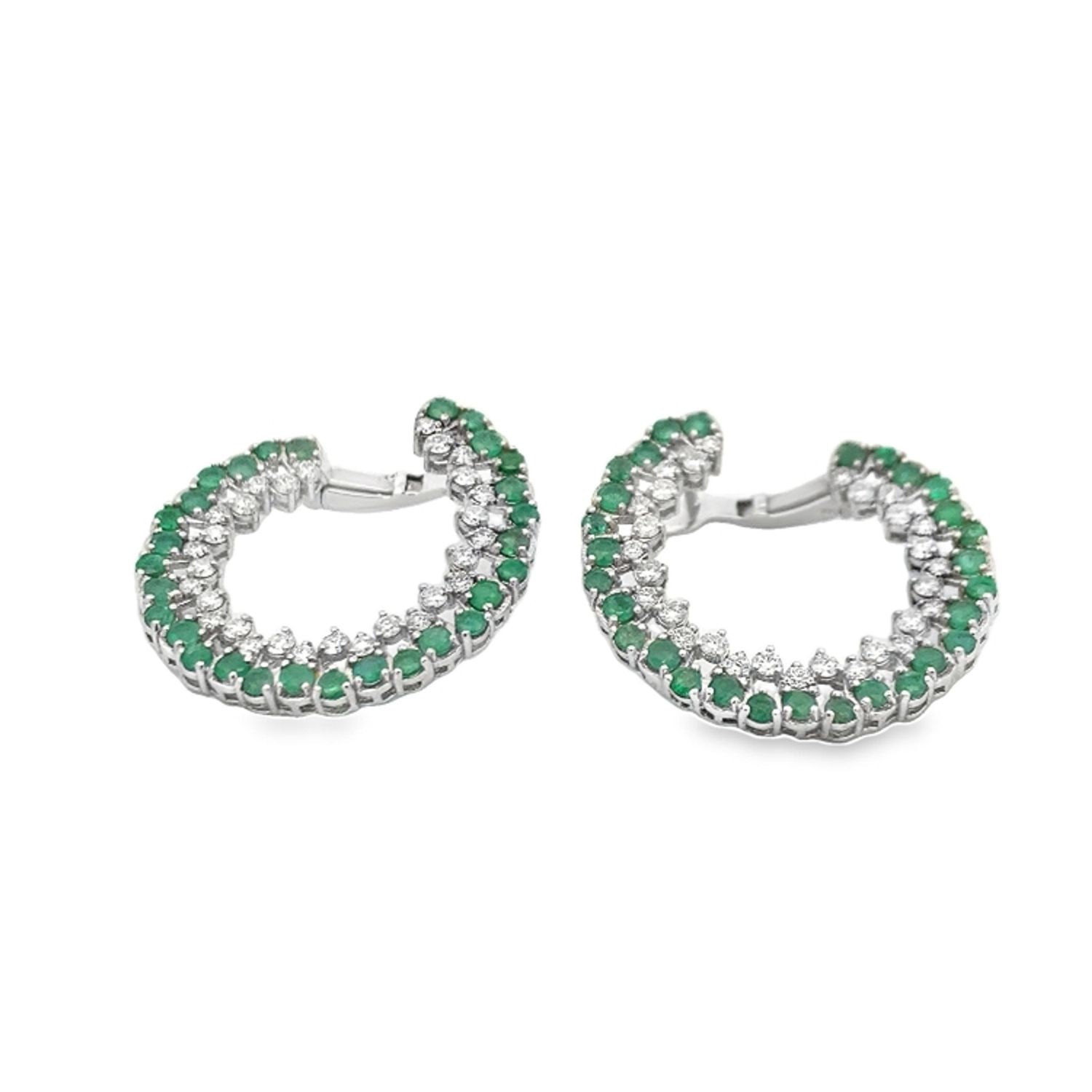 ARETES ORO BLANCO ESMERALDA Y DIAMANTES  14K