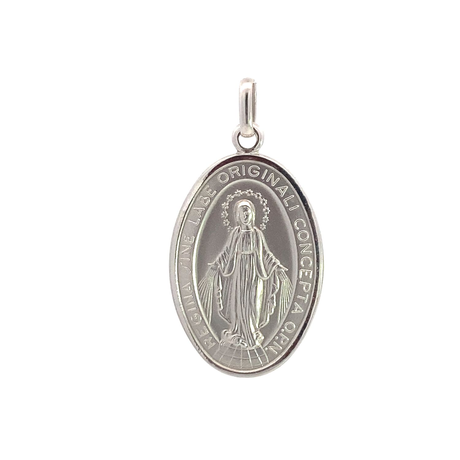 DIJE ORO BLANCO  MEDALLA VIRGEN MILAGRO 18K