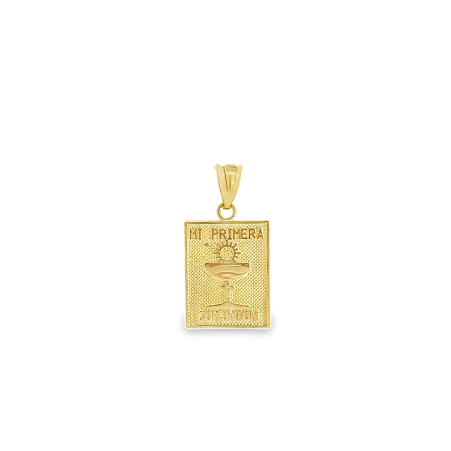 DIJE ORO AMARILLO  MEDALLA DE PRIMERA  COMUNION CUADRADA 14K
