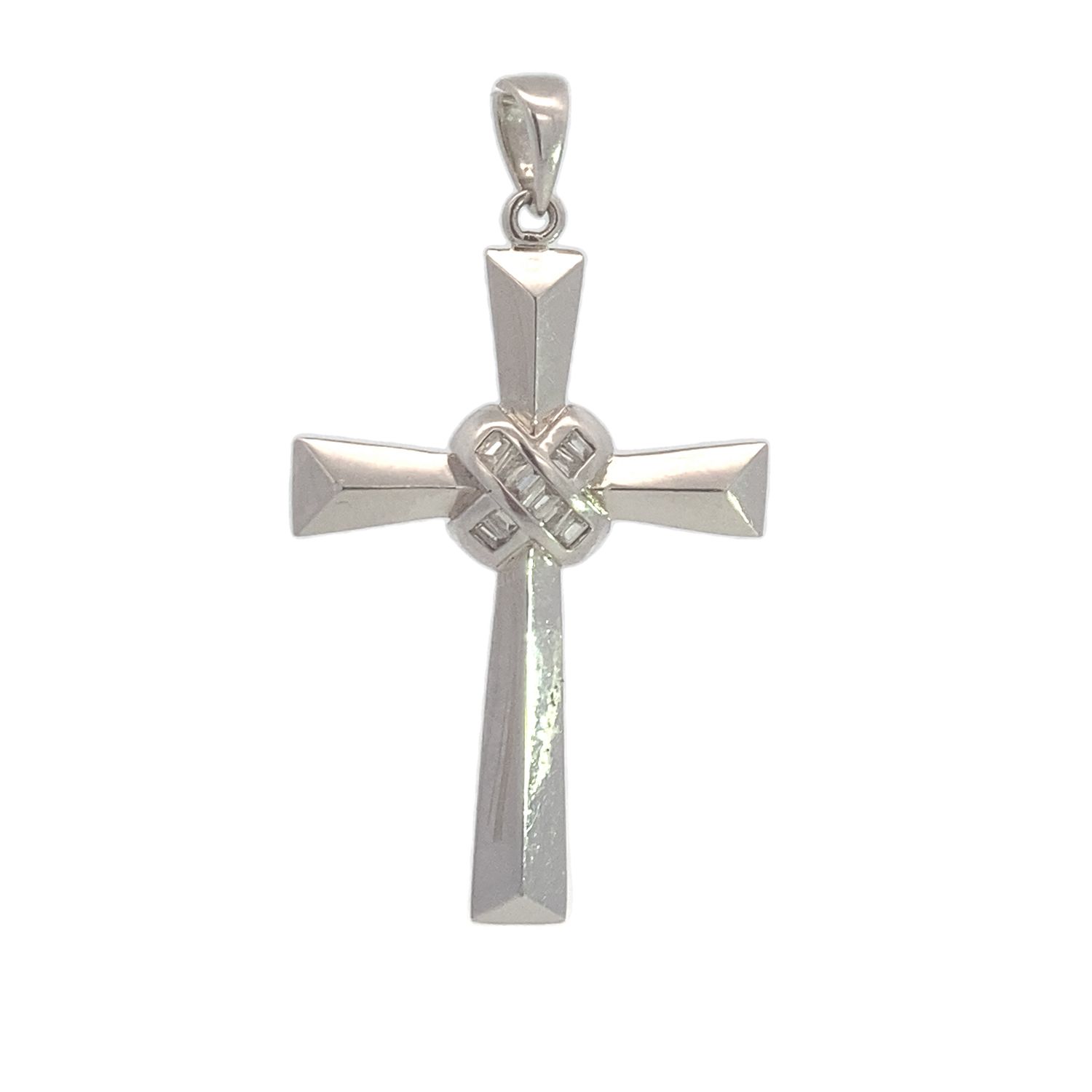 DIJE ORO BLANCO CRUCIFIJO DIAMANTES BAGUET CRUZADOS