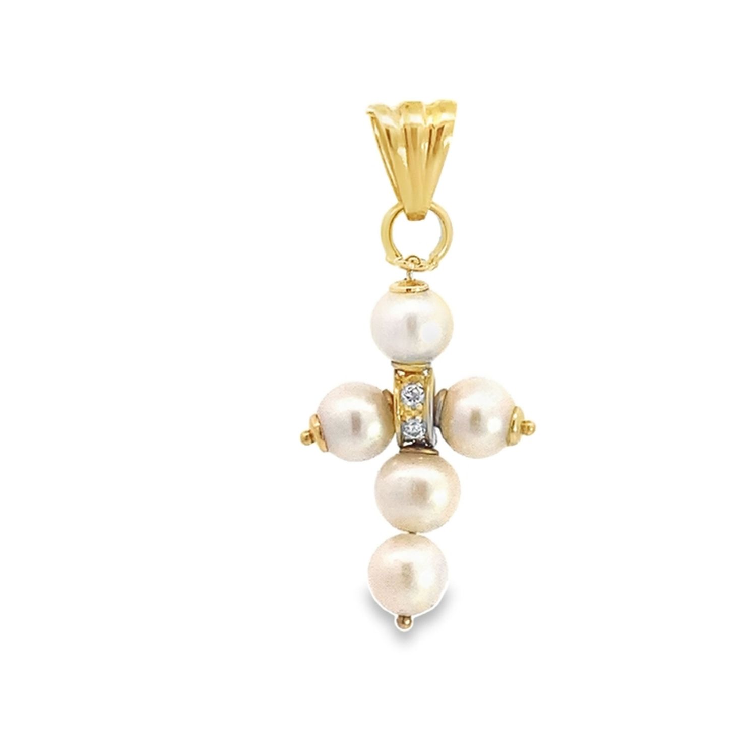 DIJE ORO AMARILLO CRUCIFIJO PERLA Y CIRC 14K