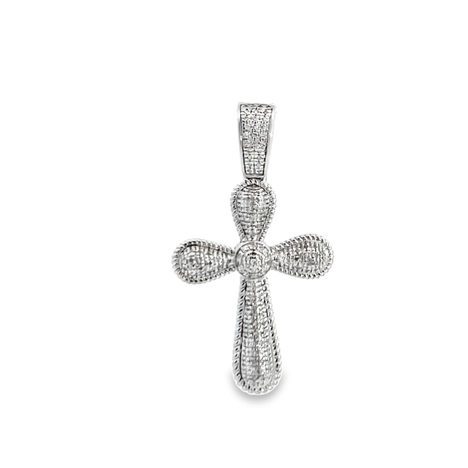 DIJE ORO BLANCO CRUCIFIJO DIAMANTES 14K