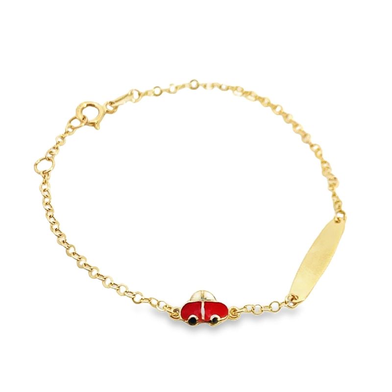 BRAZALETE ORO AMARILLO PLACA CON CARRO DE NIÑO 14K