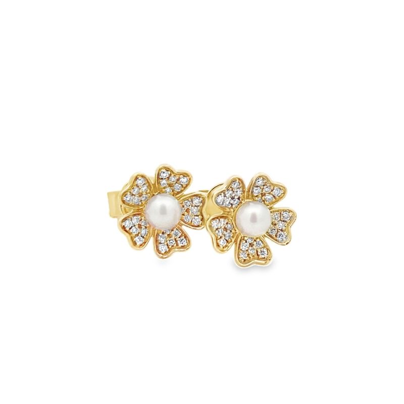 ARETES ORO AMARILLO PERLA CON  DIAMANTE   14K