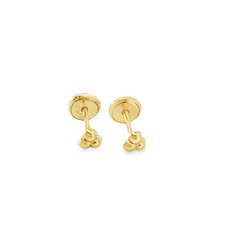 ARETES ORO AMARILLO FLOR MINI TRES BOLITAS 14K