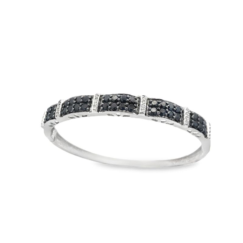 PULSA ORO BLANCO DISEÑO DIAMANTES NEGRO Y BLANCO 14K