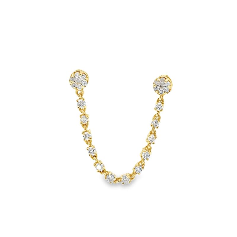 ARETES ORO AMARILLO MODERNO DOBLE COLGANTE DIAMANTE 14K