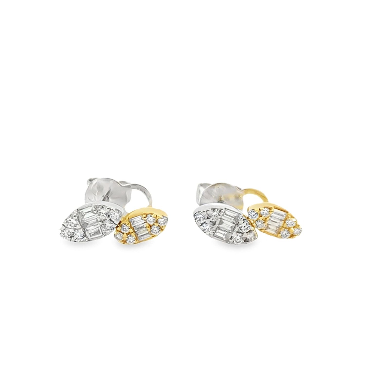 ARETES ORO COMBINADO DIAMANTES DOBLE MODERNO 18K