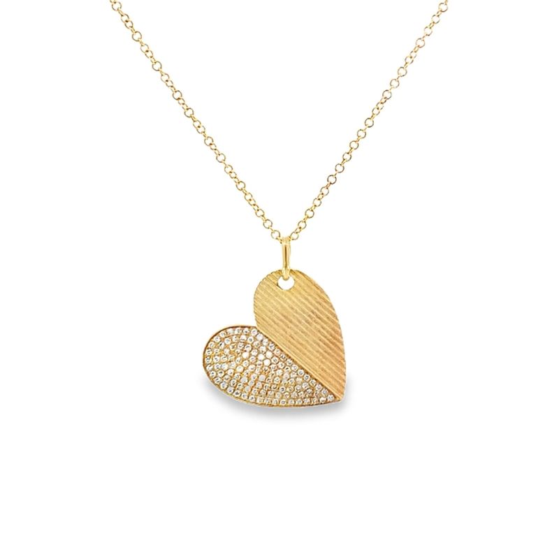 CADENA DIJE ORO AMARILLO DIAMANTES PAVET DISEÑO CORAZON 14K