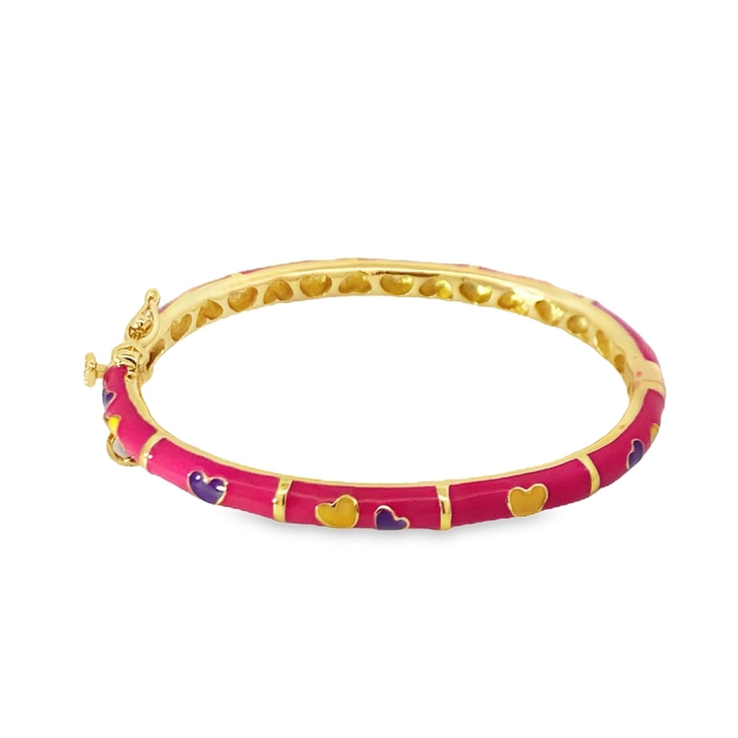 PULSA PLATA AMARILLA ENAMEL FUCSIA CORAZON NIÑA