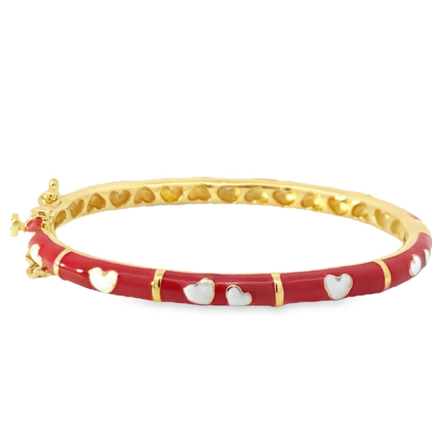 PULSA PLATA AMARILLA ENAMEL ROJO CORAZON BLANCO NIÑA