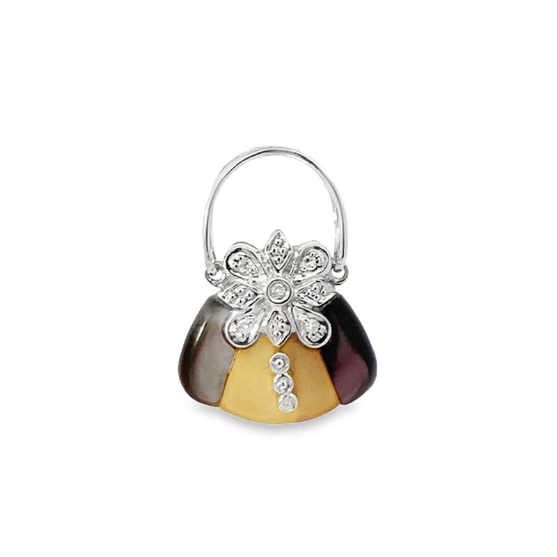 DIJE ORO BLANCO DISEÑO CARTERITA MADRE PERLA AMA Y GRIS 14K