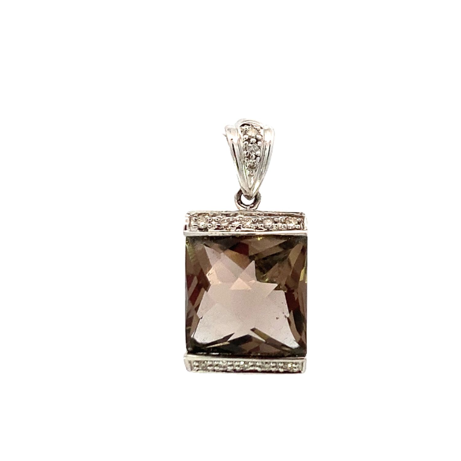 DIJE ORO BLANCO TOPACIO AHUMADO Y DIAMANTES PAVET 14K